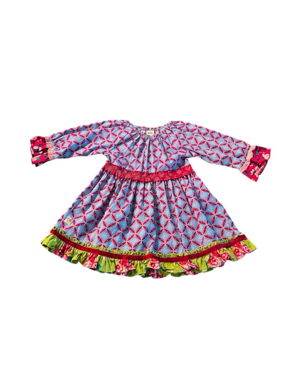 Wild Flowers Blue, Green and Pink Patterned Ruffle-Hem Dress Size 6